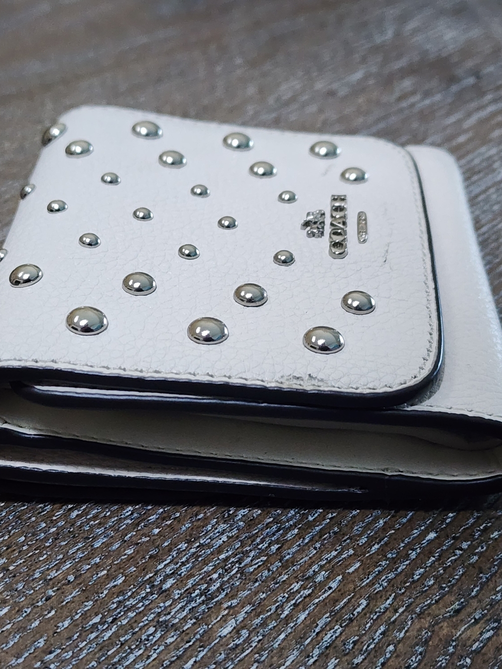 Coach White Studded Leather Compact Wallet - Picture 5 of 10